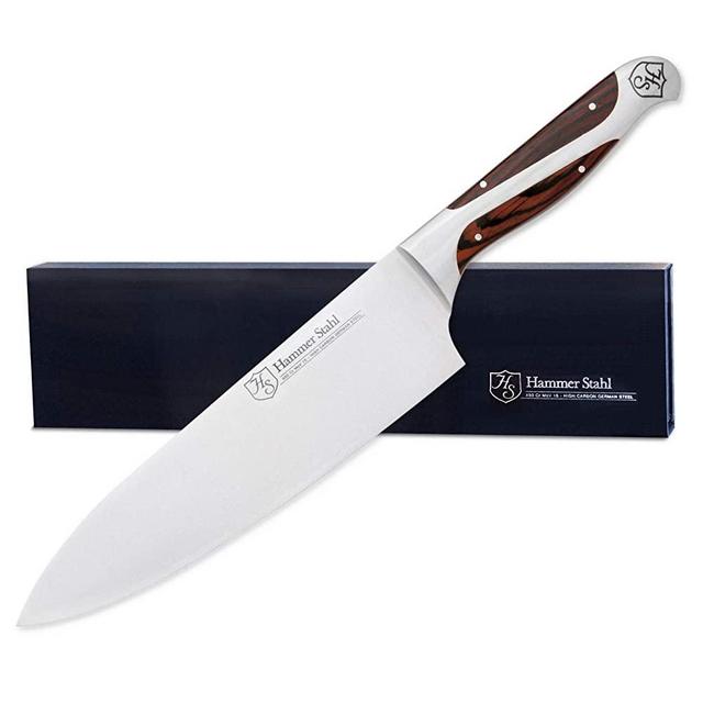 Hammer Stahl 8-Inch Chef Knife - High Carbon German Forged Steel - Professional Kitchen Knife - Ergonomic Quad-Tang Pakkawood Handle