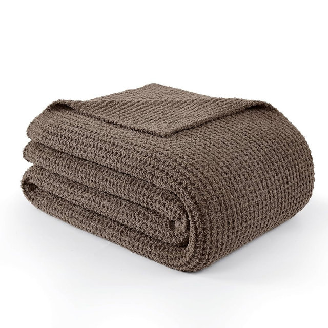 WDCOZY Taupe Waffle Throw Blanket for Couch Bed, Reversible Super Soft Plush Knitted Blanket, Lightweight Cozy Fuzzy Fluffy Warm Throw for Sofa Chair, Textured Blanket for Home Decor, Tan 50"x60"