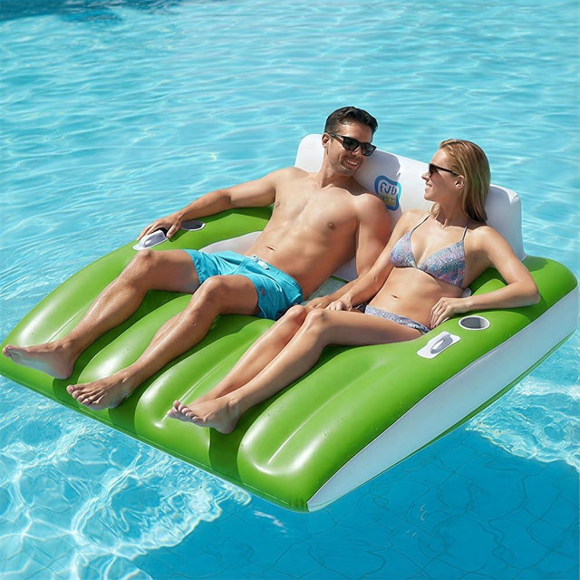 Funscape Inflatable Pool Lounge Floats Adult, Large Swimming Pool Sofa Floaties, Beach Tanning Recliner Floating Mesh Chair Cup Holder, Blow Up Lake River Floaty Tube, Summer Water Party Toy-Green-XL