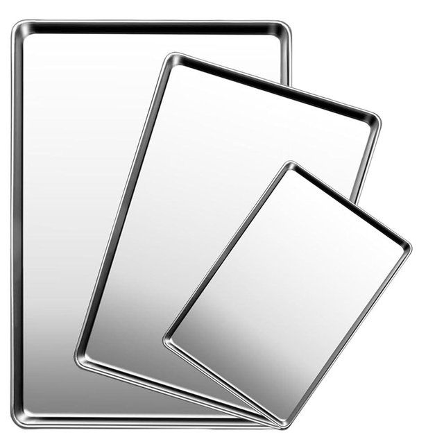Baking Sheet Set of 3, Stainless Steel Cookie Sheet Baking Sheet Pan, 16/12/9 Inch, Non Toxic & Heavy Duty & Easy Clean， Rust Free&Mirror Finish, Dishwasher Safe