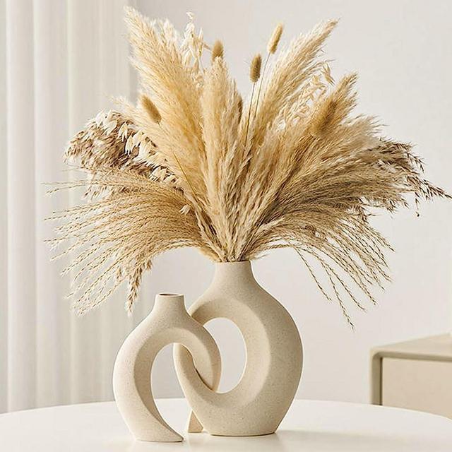 White Ceramic Vases -Set of 2,Round Hollow Unique Modern Flower Vase for Home Decor,Boho Donut Style Vases for Nordic Minimalist Style Decor, Wedding Dining Living Room Entryway Table Decorative