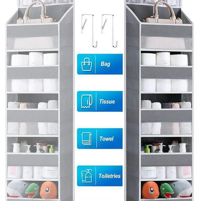 Over the Door Organizer Storage - 6 Shelf Hanging Storage Door Organizer with 8 Large Capacity Pockets,Anti Tilt Behind Door Organizer for Pantry,Nursery,Bathroom,Bedroom,Kitchen,Dorm,Camper,1 Pack