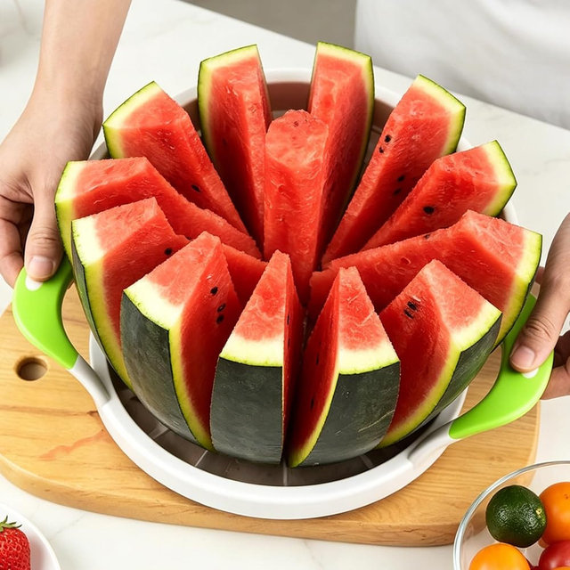Extra Large Watermelon Slicer Cutter Comfort Silicone Handle Stainless Steel Round Divider for Cantaloup Melon,Pineapple,Honeydew,Cutting Slicing Kitchen Tools