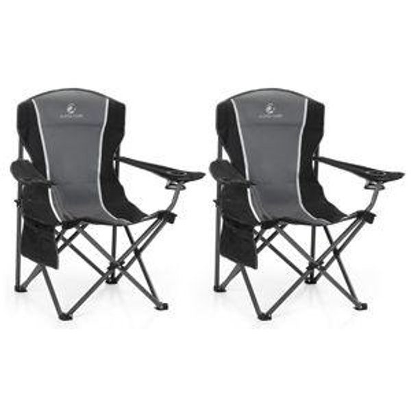 ALPHA CAMP Oversized Camping Folding Chair - Heavy Duty Steel Frame Support 350 LBS, Collapsible Padded Arm With Cup Holder, Quad Lumbar Back, Portable for Outdoor/Indoor
