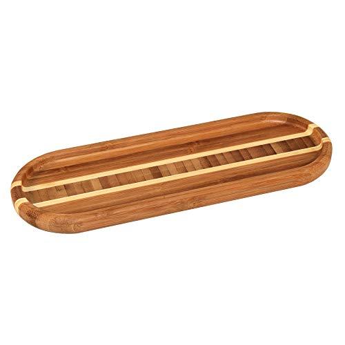 Totally Bamboo 20-1999 Bamboo Cooking Utensil Catch-All Spoon Rest with Inlay Design, 14-Inch