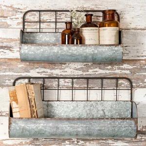 Set of Two-Decorative Wire Back Wall Shelves-Industrial