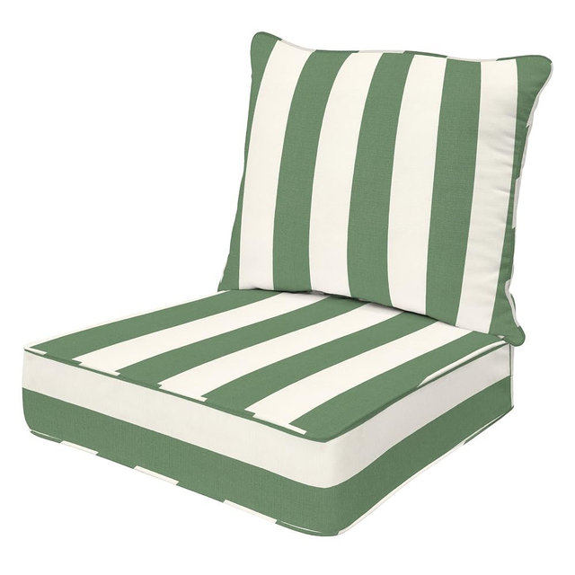 Honeycomb Outdoor Heritage Deep Seat, 24 x 23, Cabana Stripe Green & Cream Chair Cushion with Removable Cover, for Patio Furniture