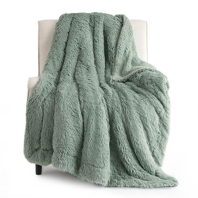 Bedsure Fluffy Sage Green Throw Blanket Gifts for Women, Men, Soft Fleece Cozy Fuzzy Sherpa Plush Warm Minky Thick Faux Fur Throws for Couch, Spring Sage Decor Spring Blanket Gifts for Her, 50x60
