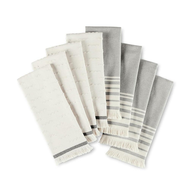 KitchenAid Vintage Stripe Kitchen Towels 8-Pack, Absorbent 100% Woven Cotton, Matte Black/Ivory, 17”x28”