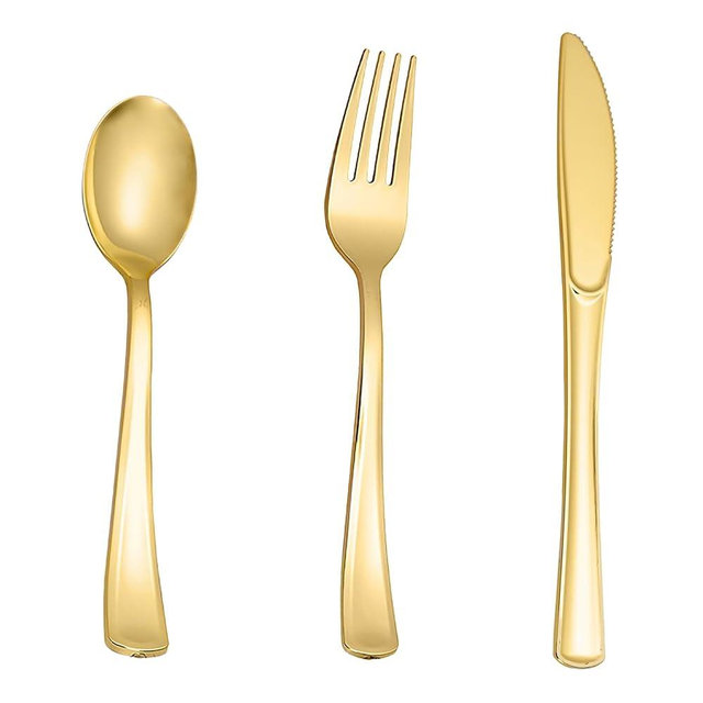 N9R 200PCS Plastic Silverware Set, Heavy Duty Spoons and Forks Silver Plastic Cutlery Including 100pcs Forks, 50pcs Spoons, 50pcs Knives, Disposable Silverware for Party,Wedding, and Everyday Use