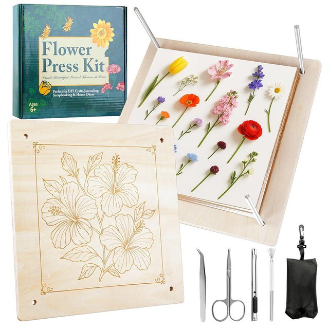 MeRGBWLife Flower Press - 11"x11" Wooden 10 Layer Flower Press Kit for Crafts Pressed Flowers & Plant Press, Scrapbooking, Bookmark Making, Wedding Bouquet Preservation, Dried Flowers