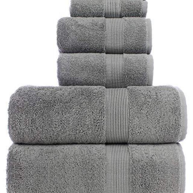 6 Piece Turkish Luxury Turkish Cotton Towel Set - Eco Friendly, 2 Bath Towels, 2 Hand Towels, 2 Wash Clothes (6, Wide Border-Gry)