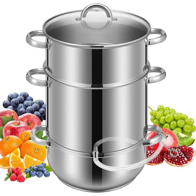 VIVOHOME Stainless Steel Juice Steamer Extractor Fruit Vegetables Juicer Steamer Pot 11 Qt with Tempered Glass Lid, Hose, Clamp, Loop Handles