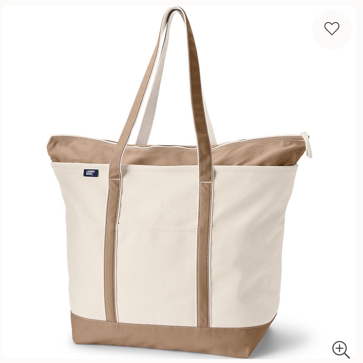 Extra Large Natural 5 Pocket Zip Top Long Handle Canvas Tote Bag