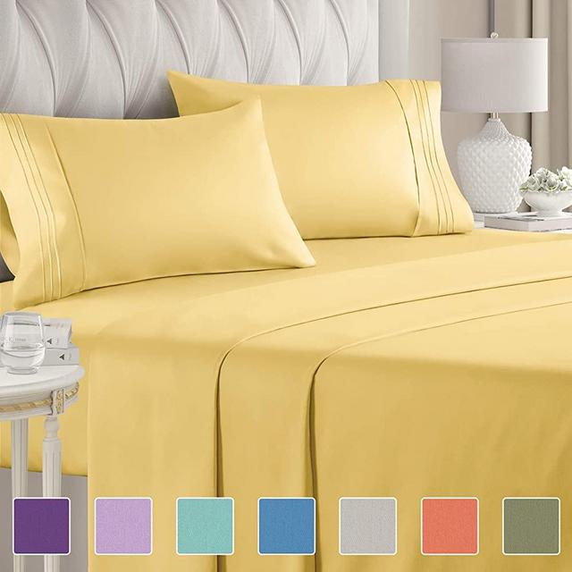King Size Sheet Set - 4 Piece - Hotel Luxury Bed Sheets - Extra Soft - Deep Pockets - Easy Fit - Breathable & Cooling Sheets - Wrinkle Free - Comfy – Yellow Bed Sheets - Kings Sheets – 4 PC