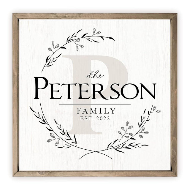 Personalized Square Framed Monogramed Family Name Sign (12"x 12", White Background)