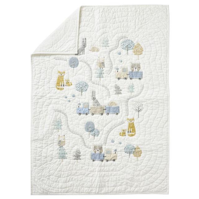 Woodland Train Baby Quilt, Ivory Multi