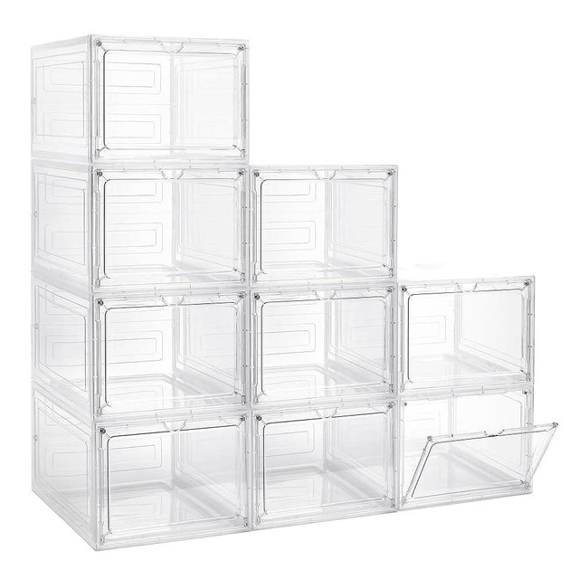 LXLXXL Storage Bins with Lids, 9 Pack Plastic Storage Containers with Magnetic Door, 19 Qt Stackable Clear Storage Box for Home, Office Organizing