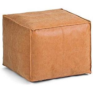Simpli Home AXCPF-14 Brody Square Pouf, Distressed Brown