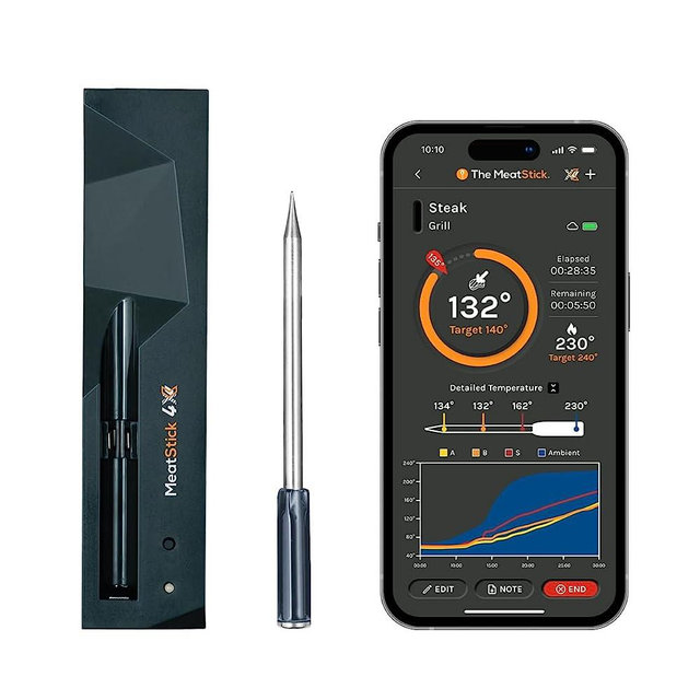 MeatStick 4X Set | Quad Sensors Wireless Meat Thermometer with Bluetooth | 650ft Range | for BBQ, Kitchen, Smoker, Air Fryer, Deep Frying, Oven, Sous Vide, Grill, Rotisserie