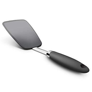Hygienic Solid Heat-Resistant Flexible Silicone Spatula, Black Non-stick Silicone Turner