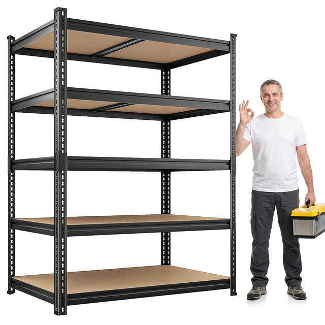 REIBII 5 Tier Garage Shelving Unit,2300LBS Heavy Duty Metal Storage Shelves,Adjustable Boltless Utility Rack Organizer for Basement Garage Pantry Kitchen Laundry Room,Black, 35.5" W x 15.8" D x 72" H