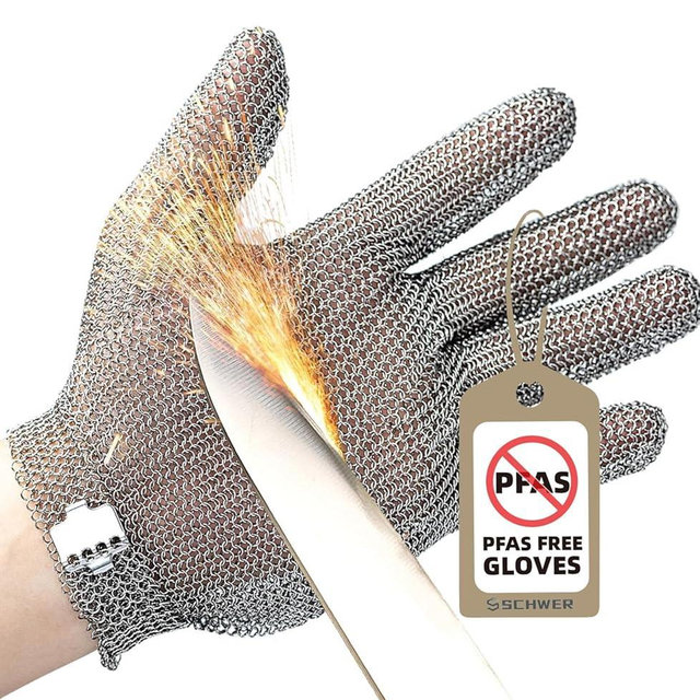 Schwer ProGuard-X Highest Level Cut Resistant Stainless Steel Metal Mesh Chainmail Glove PM5201 Butcher Glove for Meat Cutting Food Processing Knife Sharpening Oyster Shucking Kitchen Fish Fillet, S