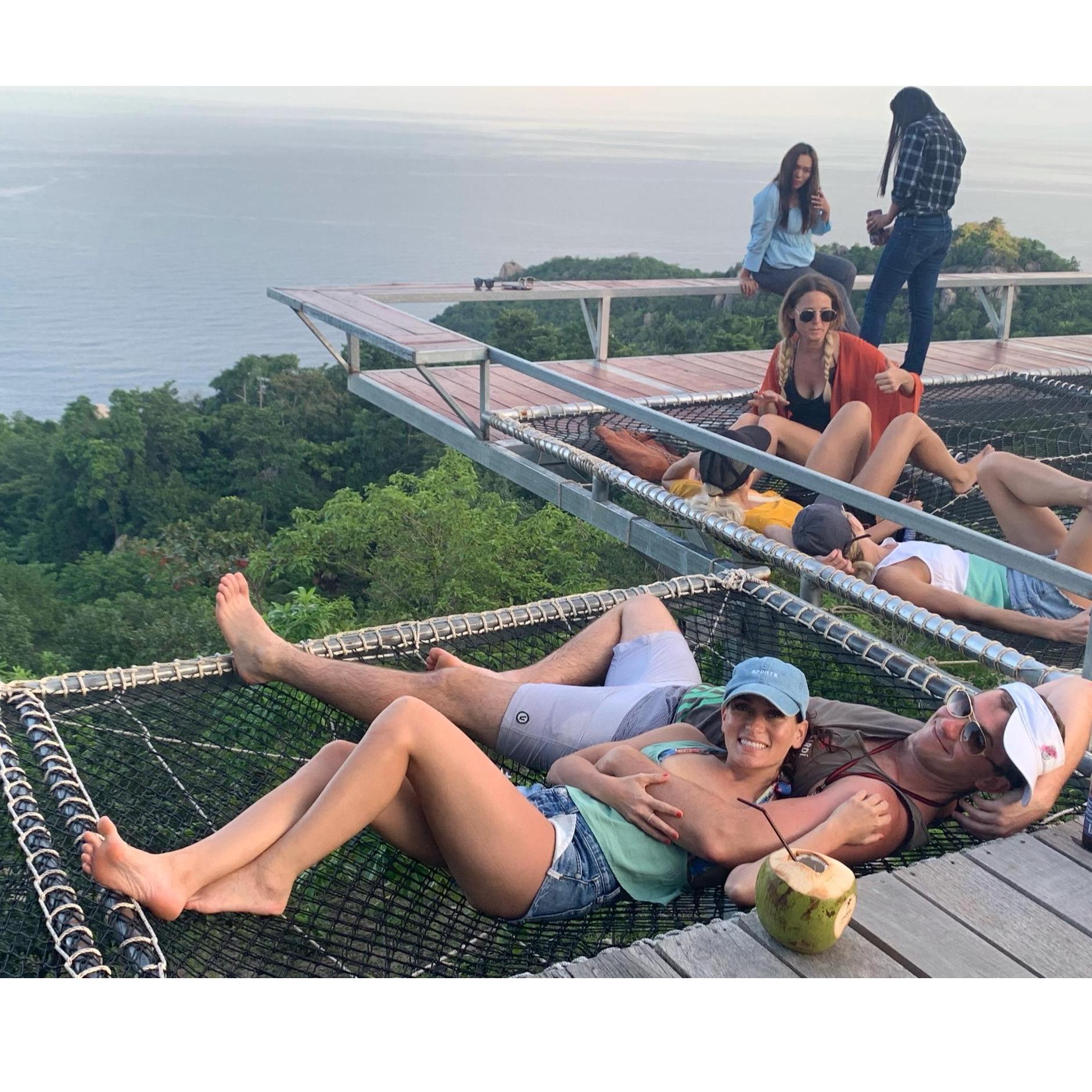 Hangin' off a cliff with some friends
