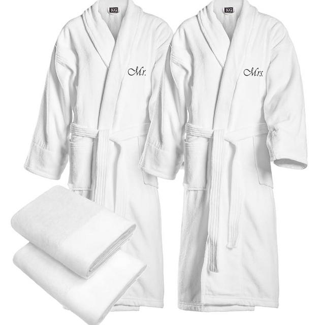 BEN KAUFMAN SALES CO Custom 4pc 100% Cotton Velour Personalized His and Hers Robes For Couples With Matching Towels 30" x 58"
