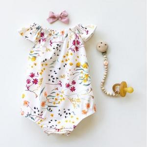 Pretty Floral Pattern Short-sleeve Bodysuit for Baby Girl( Without Accessory)