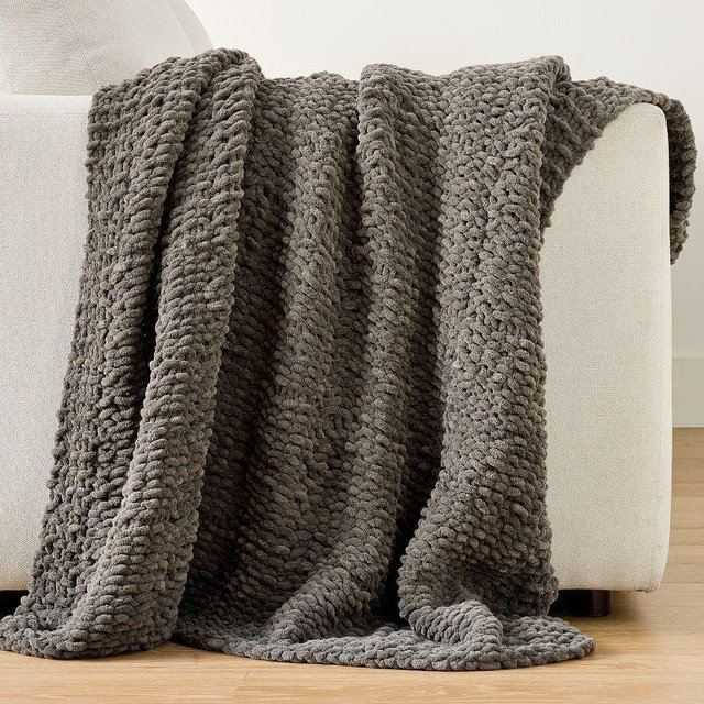 Chenille Windowpane Throw, Espresso, 50" x 60"