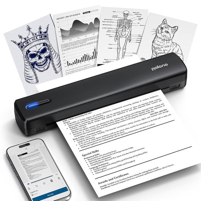 POLONO Portable Printer Wireless for Travel, D810 Bluetooth Thermal Printer Support for 8.5"x11" US Letter, Inkless Printer Compatible with iOS, Android, Laptop for Office, Car and Home, Black