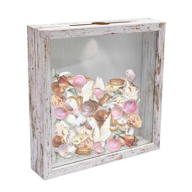 GraduationMall 8x8 Top Loading Shadow Box Frame with HD Glass,Wood Display Case with Slot,1.25 inches Interior Depth,Ideal for Wine Bottle Caps,Tickets,Shells,Stamps and More,White