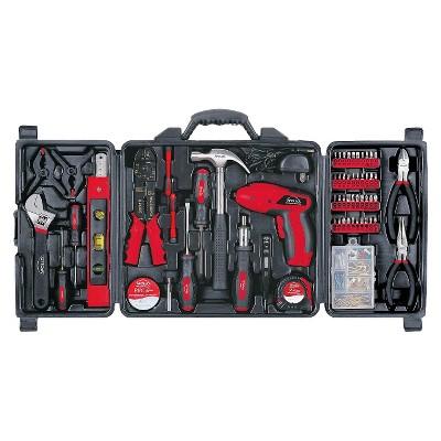 Apollo 161 Pc. Household Tool Kit with 4.8 Volt Rechargeable Cordless Screwdriver - Red