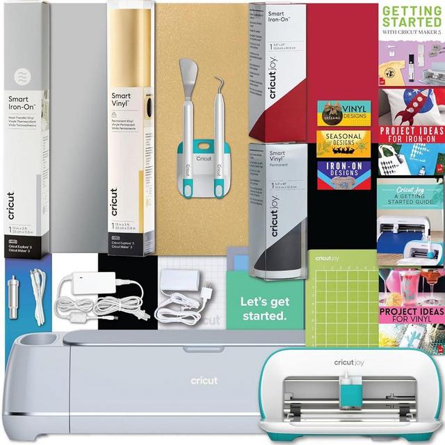 Cricut Maker 3 Machine and Cricut Joy Bundle - Craft Cutting Machine Combo Kit with Iron-On and Vinyl, Small Business and Classroom Machine Set - DIY Bulletin Boards, Team Shirts and Wedding Decor