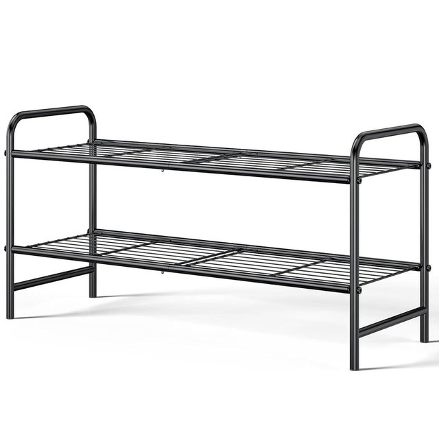 Kitsure Shoe Rack - Stainless Steel Shoe Organizer, Sturdy Shoe Rack for Closet and Front Door Entrance, Free Standing Shoe Shelf, Closet Organizers and Storage, 25.6" Wide - 2 Tier, Black