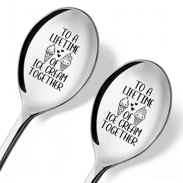 ZBBFSCSB Ice Cream Together 2 Pack Spoons with Gift Box, Ice Cream Together Scoops for Couples, Our Ice Cream Scoops, Spoon Couple Gifts (Funny, G)