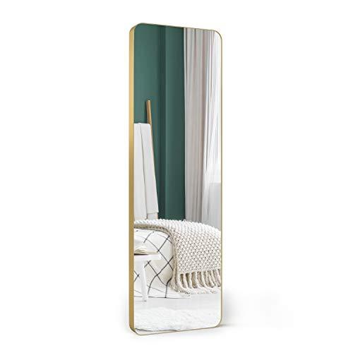 Upland Oaks Large Full Length Body Mirror for Floor & Wall in Bedroom - Metal Frame - Big & Tall Standing Mirrors for Leaning - Long Full-Length Leaner Mirror Size 65" x 21" (Gold, Slim Lip)