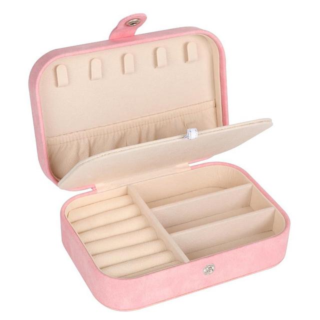 Travel Jewelry Box, PU Leather Small Jewelry Organizer for Women Girls, Portable Mini Travel Case Display Storage Holder Boxes for Stud Earrings, Rings, Necklaces, Bracelets (Pink Beige)