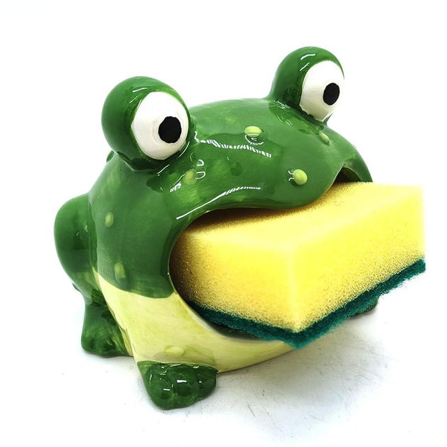 MONMOB Cute Ceramic Frog Sponge Holder for Kitchen Sink 4.7”