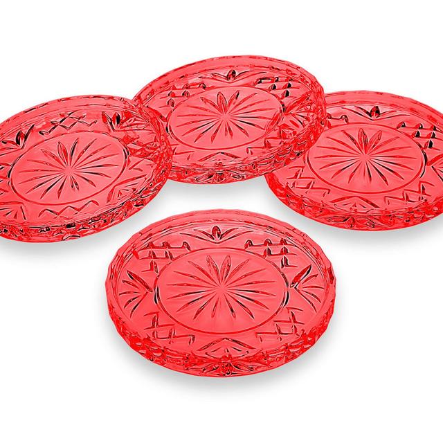 Godinger Coasters Dublin Crystal, Red - Set of 4