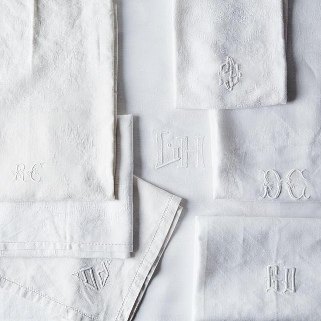 Vintage White Monogrammed French Napkins