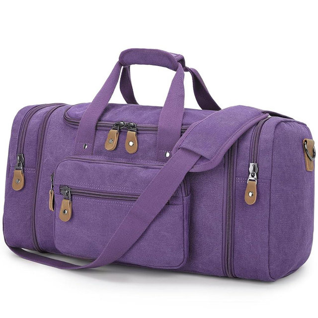 Gonex Canvas Duffle Bag for Travel 50L Expandable Duffel Weekend Overnight Bag (Purple)