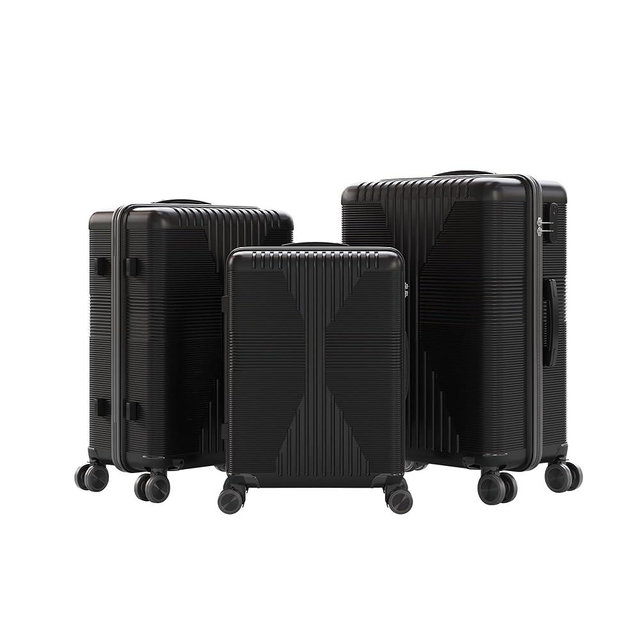 Karl home Luggage Sets 3 Piece, PP Hard Case Suitcase Set with Built-in Lock Spinner Wheels, Lightweight Durable Carry on Luggage for Business Travel - Black (20"/24"/28")