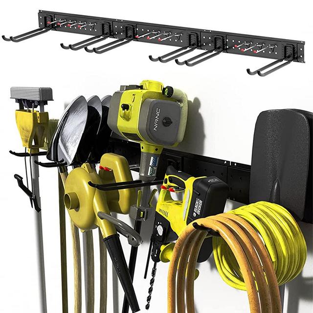 TORACK Tool Storage Rack, 16 Hooks Garage Wall Organizer Garage Tool Organizer Wall Mount, 48-inch Heavy-Duty Solid Steel 600lbs Garden Tool Organizer, Hangers for Ladders, Chairs, Shovels, Rakes, Brooms, Power tools