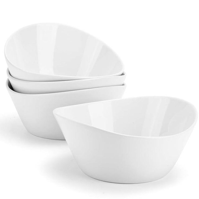 Yedio 48 oz Porcelain Salad Bowls Set of 4 – Large Serving Bowls for Pasta, Soup, Oatmeal, Snacks – Microwave & Dishwasher Safe, White Kitchen Bowl Set