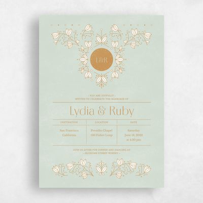 Green Floral Wedding Invitation - Montavilla Stamp