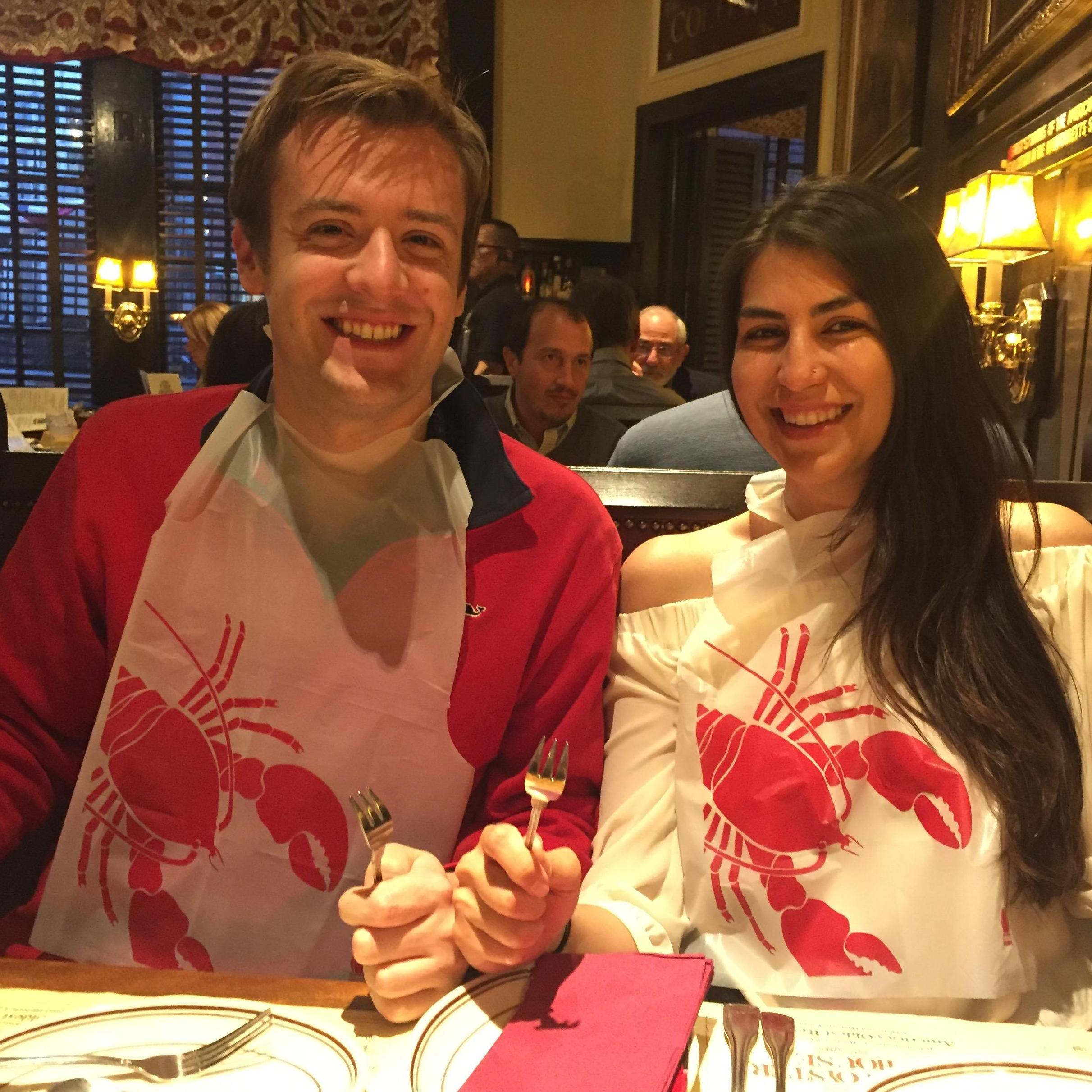 Enjoying lobsters at Union Oyster House, Boston MA