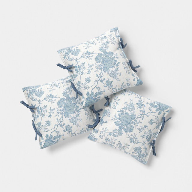18"x18" Woven Stripe Side-Tie Outdoor Throw Pillow Blue - Threshold™ designed with Studio McGee