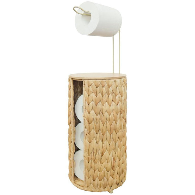 Coeusy Wicker Toilet Paper Storage with Lid,Rattan Decorative Farmhouse Holder Basket for Toilet Paper,Woven Hyacinth Bathroom 4 Rolls of Toilet Tissue Storage,Free Stand